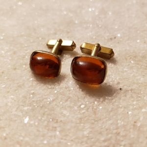Vintage Swank Amber Cufflinks Goldtone Dome 1930s?